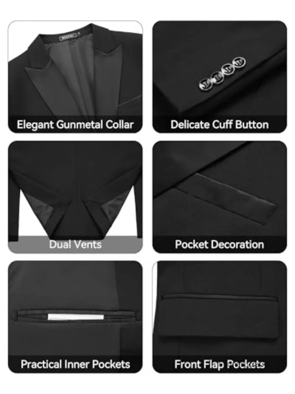 Men's Slim Fit 3-Piece Tuxedo Suit Set Wedding Prom Party Jacket Vest Pants
